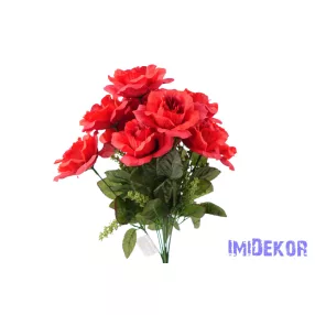 Rózsa selyemvirág csokor 46cm - Piros