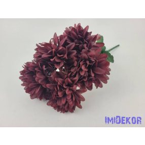 Krizantém 5 ágú selyem csokor 38cm - Bordó