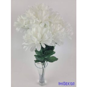 Krizantém 7 ágú selyemvirág csokor 40cm - Fehér