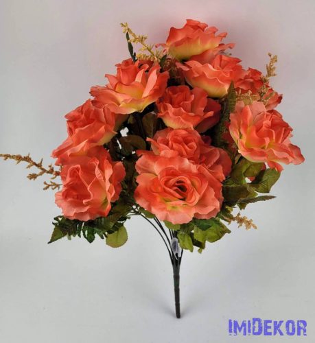 Rózsa 18 ágú selyemvirág csokor 45 cm - Lazac