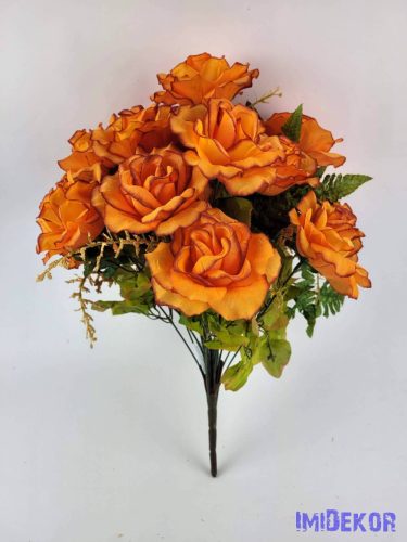 Rózsa 18 ágú selyemvirág csokor 45 cm - Narancs