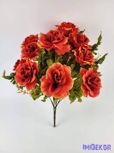 Rózsa 18 ágú selyemvirág csokor 45 cm - Piros