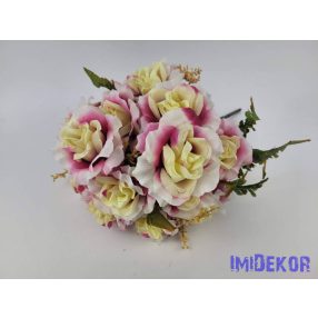   Rózsa 18 ágú selyemvirág csokor 45 cm - Krém-Lila Átmenetes