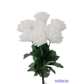 Krizantém 9 ágú selyemvirág csokor 42cm - Fehér