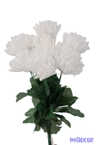 Krizantém 9 ágú selyemvirág csokor 42cm - Fehér