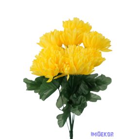 Krizantém 9 ágú selyemvirág csokor 42cm - Sárga