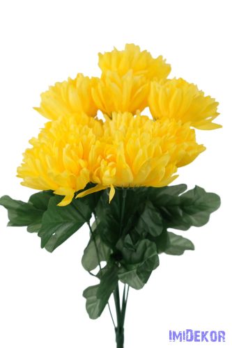 Krizantém 9 ágú selyemvirág csokor 42cm - Sárga