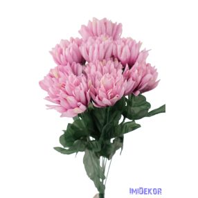   Krizantém 9 ágú selyemvirág csokor 42cm - Lilás Rózsaszín