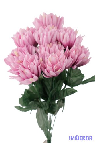 Krizantém 9 ágú selyemvirág csokor 42cm - Lilás Rózsaszín