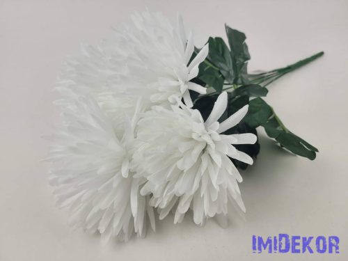 Tűszirmú krizantém 5 ágú selyem csokor 45cm - Fehér