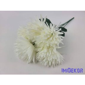 Tűszirmú krizantém 5 ágú selyem csokor 45cm - Krém