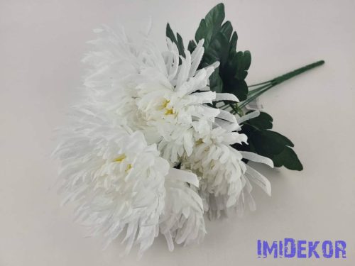 Pók krizantém 7 ágú selyem csokor 42cm - Fehér