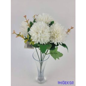 Krizantém 5 ágú selyem csokor díszítővel 30cm - Krém