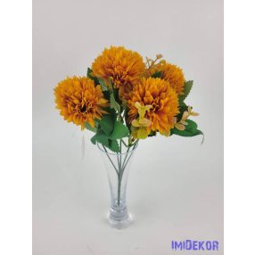   Krizantém 5 ágú selyem csokor díszítővel 30cm - Narancs