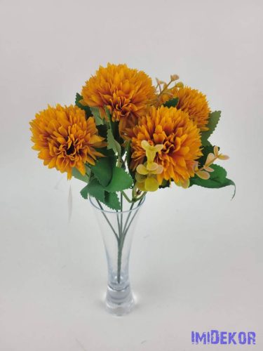 Krizantém 5 ágú selyem csokor díszítővel 30cm - Narancs
