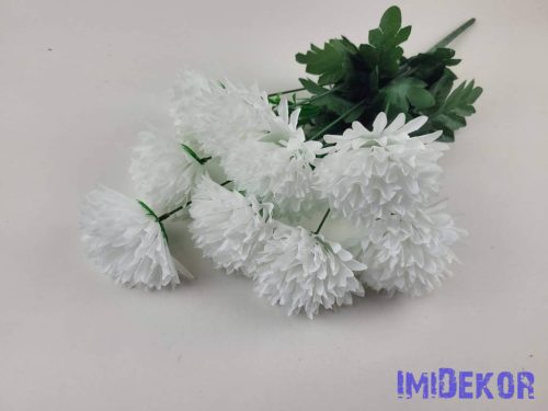 Krizantém 9 ágú szatén virágos csokor D8,5 M50cm - Fehér