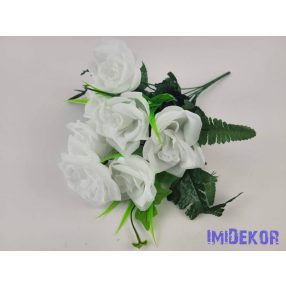 Rózsa 7 ágú selyem csokor 40 cm - Fehér