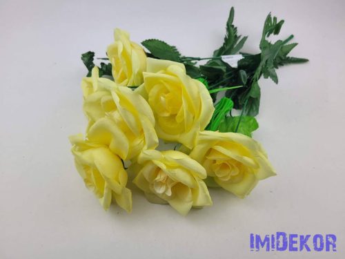 Rózsa 7 ágú selyem csokor 40 cm - Vajsárga