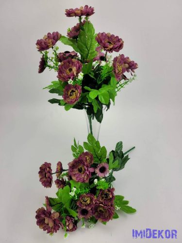 Százszorszép 21 fejes selyemvirág csokor 39 cm - Mályva