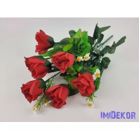 Bimbós rózsa 7 ágú selyem csokor 42 cm - Piros