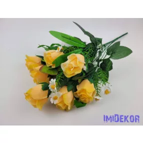 Bimbós rózsa 7 ágú selyem csokor 42 cm - Barackos