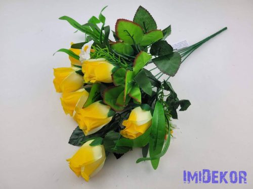 Bimbós rózsa 7 ágú selyem csokor 42 cm - Napsárga