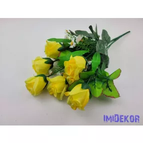 Bimbós rózsa 7 ágú selyem csokor 42 cm - Sárga