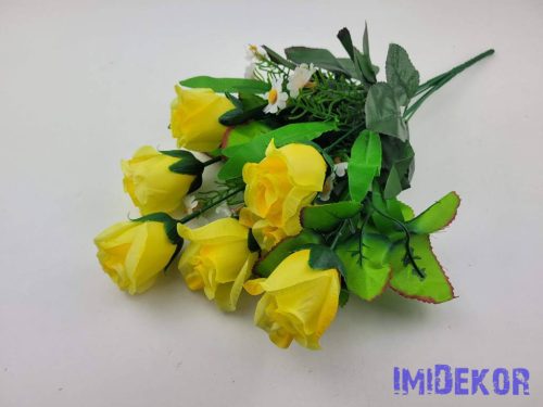 Bimbós rózsa 7 ágú selyem csokor 42 cm - Sárga