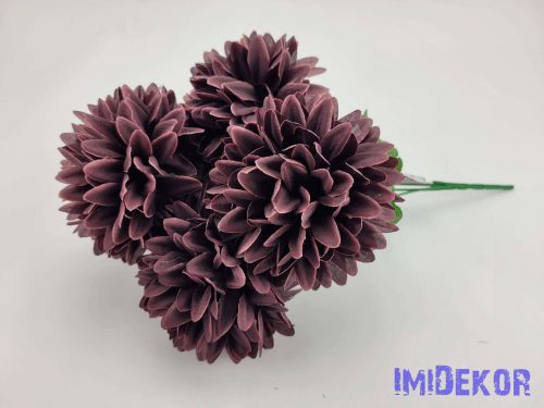 Krizantém 5 fejes selyemvirág csokor 37 cm - Őszi Bordó