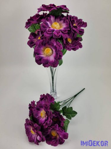Zinnia 7 fejes selyemvirág csokor 28 cm - Átmenetes Lilás