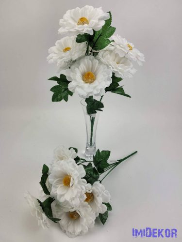 Zinnia 7 fejes selyemvirág csokor 28 cm - Fehér