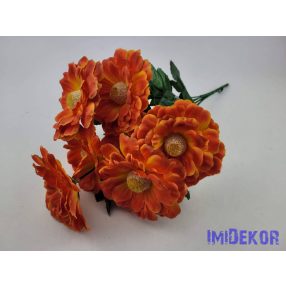 Zinnia 7 ágú selyem csokor 40 cm - Narancs