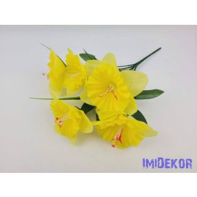 Nárcisz 5 ágú selyem csokor fűszálakkal 34 cm - Sárga