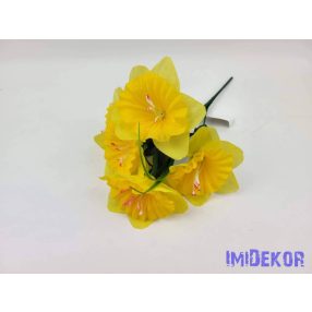   Nárcisz 5 ágú selyem csokor fűszálakkal 34 cm - Napsárga