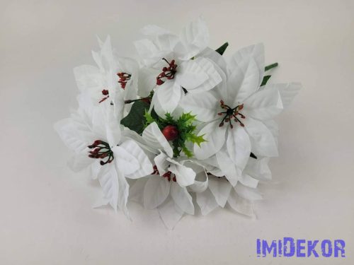 Mikulásvirág 9 ágú selyemvirág csokor 41cm - Fehér