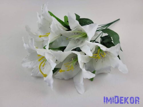Liliom 7 fejes selyemvirág csokor 49cm - Fehér