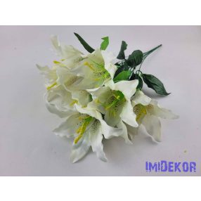 Liliom 7 fejes selyemvirág csokor 49cm - Törtfehér