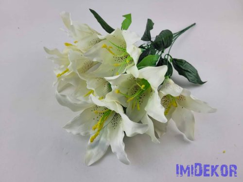 Liliom 7 fejes selyemvirág csokor 49cm - Törtfehér