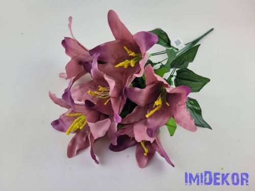 Liliom 7 fejes selyemvirág csokor 49cm - Mályva