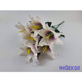 Liliom 7 fejes selyemvirág csokor 49cm - Ekrü-Mályva
