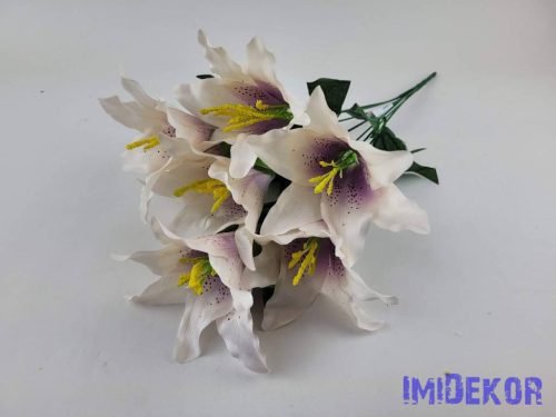 Liliom 7 fejes selyemvirág csokor 49cm - Ekrü-Mályva