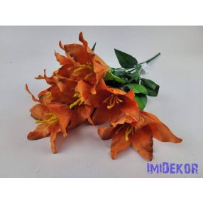 Liliom 7 fejes selyemvirág csokor 49cm - Narancs