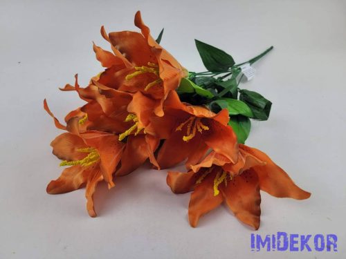 Liliom 7 fejes selyemvirág csokor 49cm - Narancs