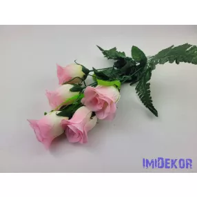 Bimbós rózsa 5 ágú selyem csokor 43 cm - Rózsaszín