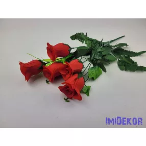 Bimbós rózsa 5 ágú selyem csokor 43 cm - Piros