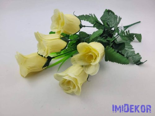 Bimbós rózsa 5 ágú selyem csokor 43 cm - Krém