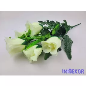 Bimbós rózsa 5 ágú selyem csokor 43 cm - Törtfehér