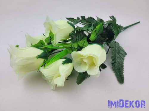 Bimbós rózsa 5 ágú selyem csokor 43 cm - Törtfehér