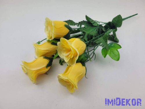 Bimbós rózsa 5 ágú selyem csokor 43 cm - Vaj