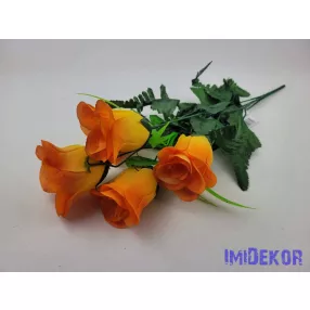 Bimbós rózsa 5 ágú selyem csokor 43 cm - Narancs